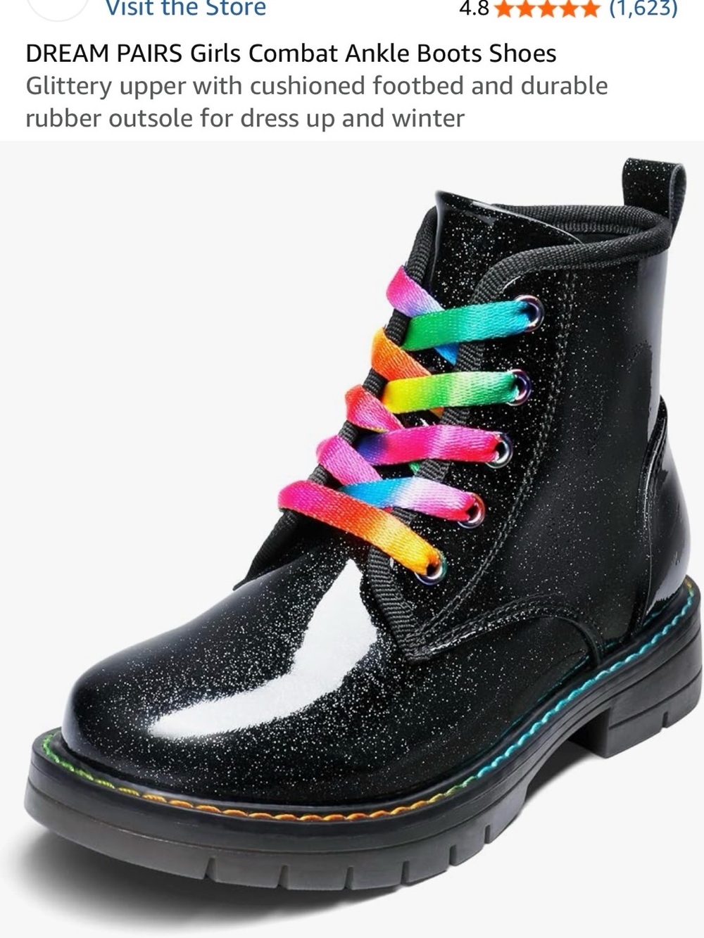 Dream Pairs Black Glitter Ankle Boots with Rainbow Laces, toddler 11